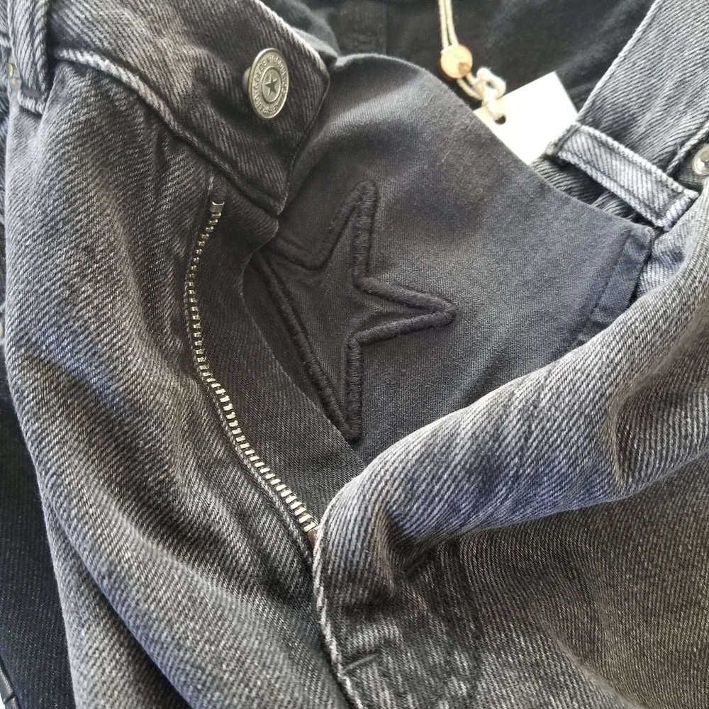 Golden Goose Two Tone High Rise Straight Leg Leather Pocket Jeans Size 2… - Picture 7 of 15